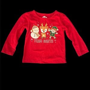 Holiday Time Girls Team Santa Long Sleeve Red Shirt, 2T